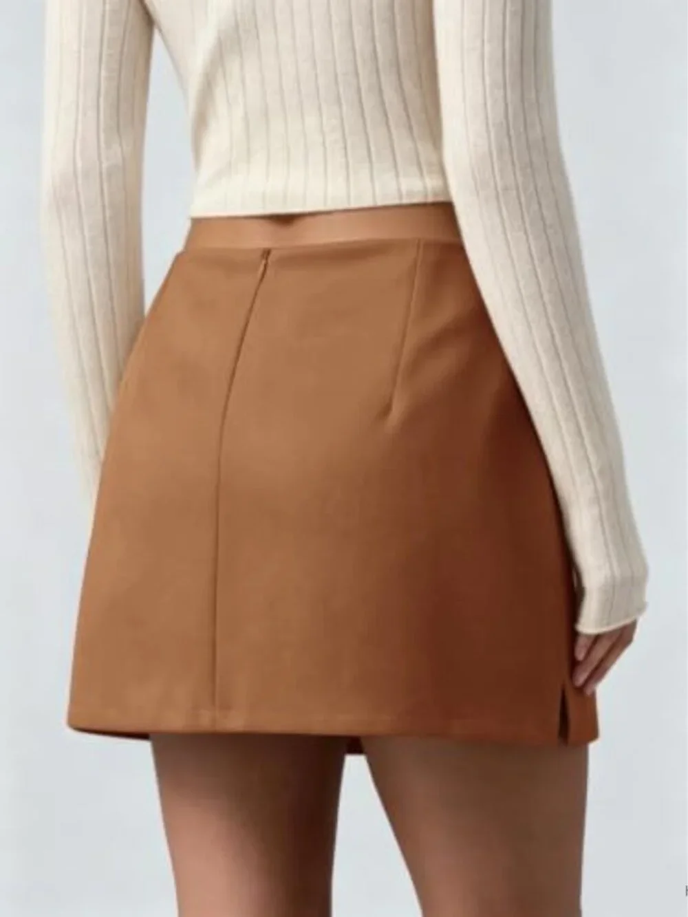 Faux Suede Bodycon Mini Skirt with Side Slit and Built-in Shorts, Low Waisted